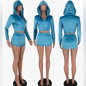 NWOT Velour 2 Piece Crop Jacket & Short Set